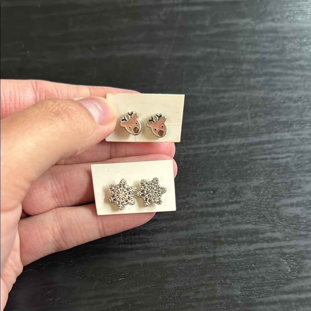 Silver and Gold Tone Reindeer and Snowflake Stud Earrings